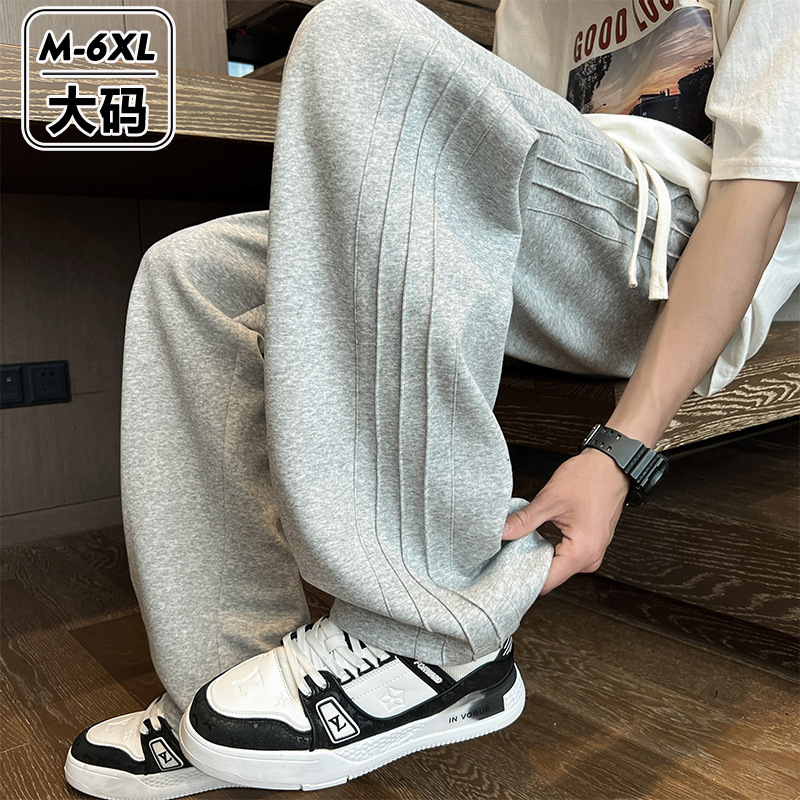 Plus Size Pure Cotton Gray Sweatpants Men's Summer Thin Straight American Fashion Brand Loose Boys' Sports Casual Long Pants
