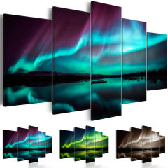 Modern High-Definition Home Decor Painting with Five Panels, Three Colors (Blue, Green, Gray), Aurora Oil Painting Spray Art, Cross-Border Supply