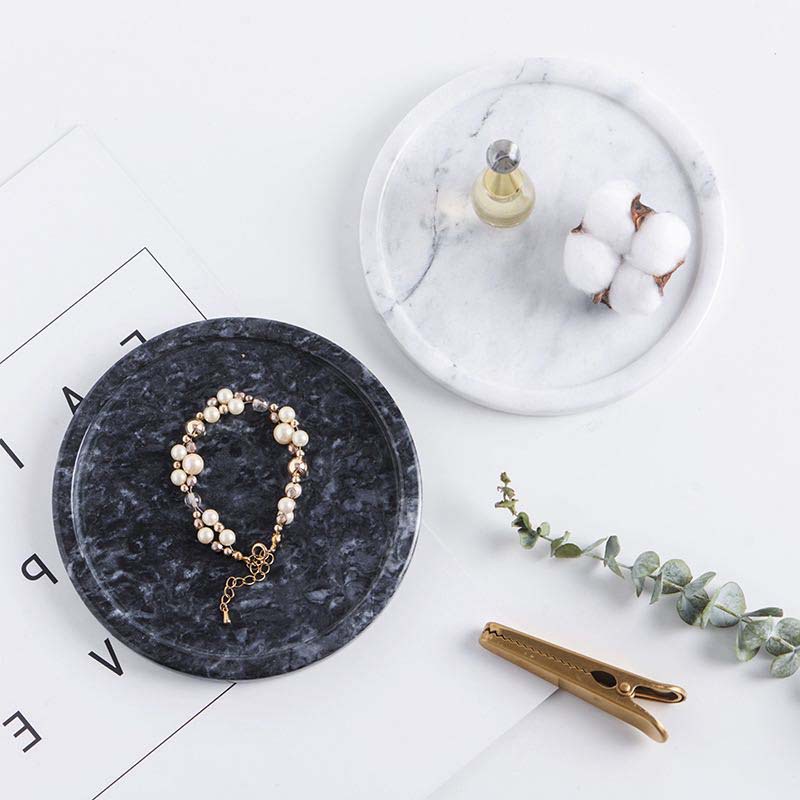 Estilo nórdico decorativo bandeja de mármol natural disco pequeño postre Placa de almacenamiento decoración Placa de visualización