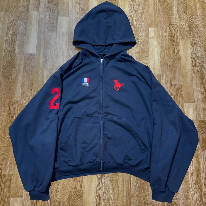 European and American Cross-Border 2025 Spring and Autumn Personalized Printed Hooded Cardigan for Men and Women, Casual Loose Retro Sweatshirt Jacket