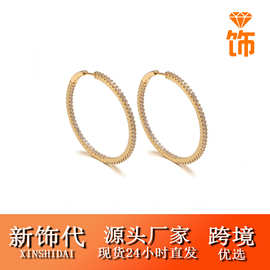 外贸热销款纯银S925莫桑石耳环圈圈小众设计感不掉色现货耳钉批发