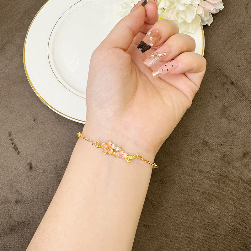 Nuevos productos de Vietnam Sha Jin nuevo estilo chino imitación de pulseras de flores de cerezo perlas versátiles lujosas y ligeras no se desvanecen joyas de alta calidad