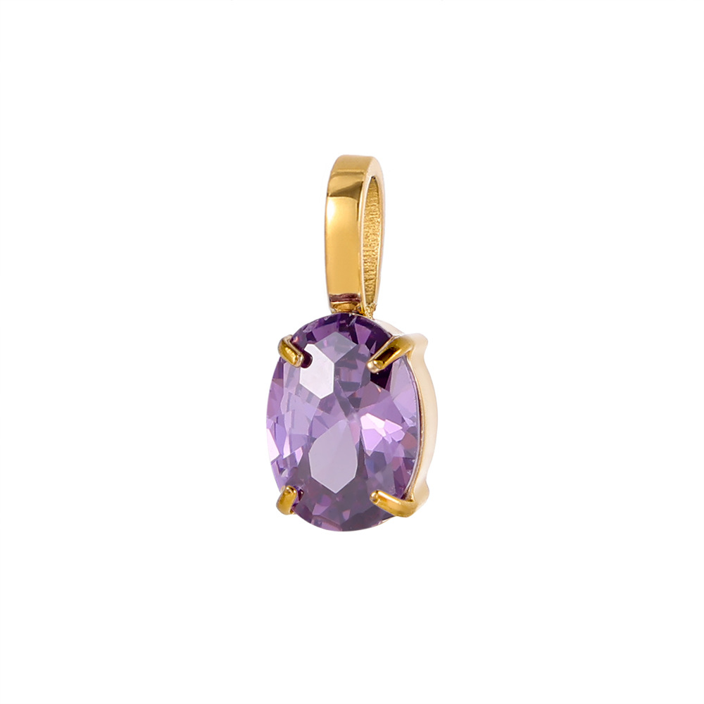 1 Piece Quantity 1 Piece 14 * 7mm 45cm 304 Stainless Steel Birthstone Zircon Oval Pendant Chain