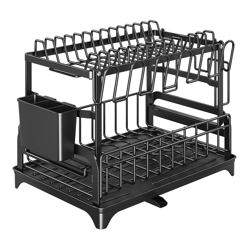 Rejilla para escurrir, rejilla para cocina, encimera para el hogar, vajilla multifuncional de doble capa, palillos, tabla de cortar, portavasos, estante de almacenamiento