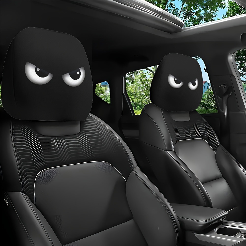 Car Headrest Cover with Black Mysterious Eye Print, Can Be Customized with Label and Image, Popular Cross-Border Product, Universal