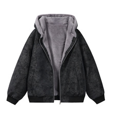 座山雕外套情侣款冬季加绒加厚皮衣棉服美式毛领夹克荔枝纹棉衣