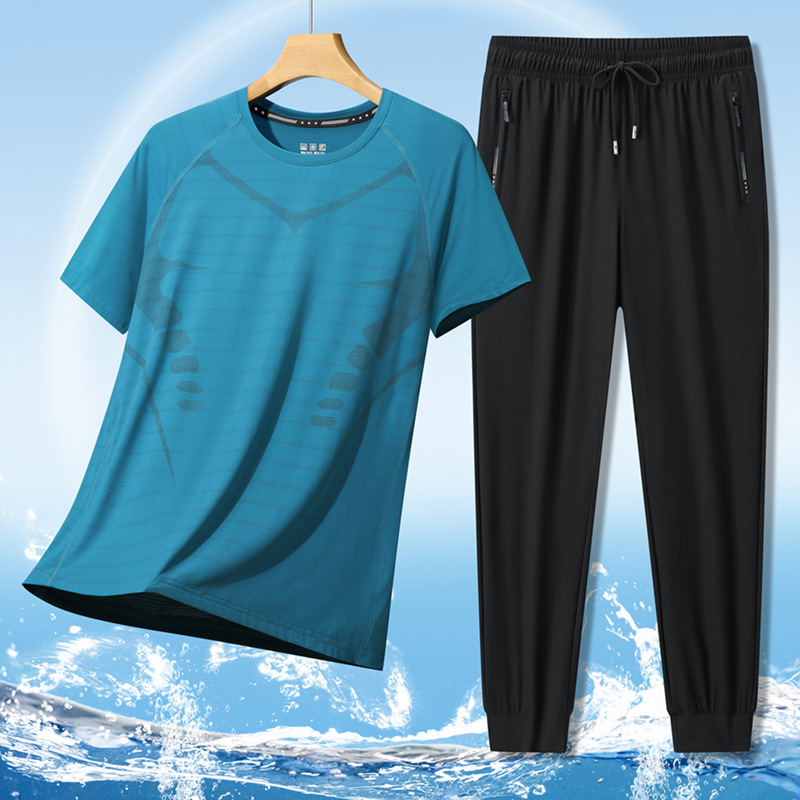 Super tamaño de hielo para hombres verano delgado cuello redondo de manga corta para hombres acondicionamiento rápido seco para correr moda