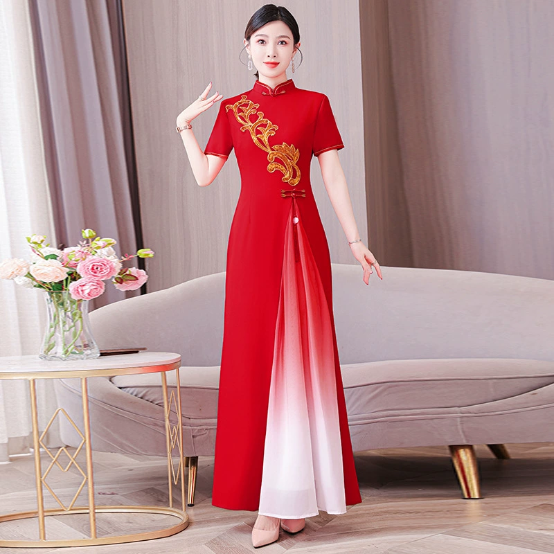 Новый национальный стиль женской одежды в китайском стиле ретро вышитый чонсам юбка-шоу танцевальная юбка