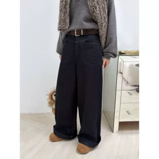 ICCIICC 冬季加绒复古普洗蓝高腰阔腿裤牛仔裤女冬季十三行1521A