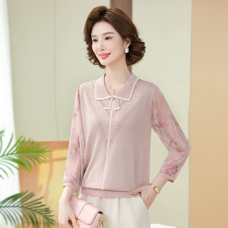 Вязаная рубашка с марлевыми рукавами для женщин среднего и пожилого возраста