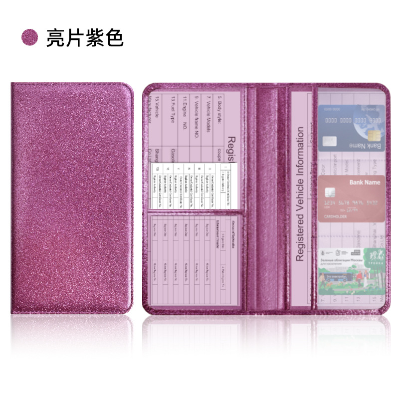 Licencia de conducir de EE.UU. Sequin de cuero certificado de registro de automóviles cartera de polvo de polvo flash seguro archivo cartera protector