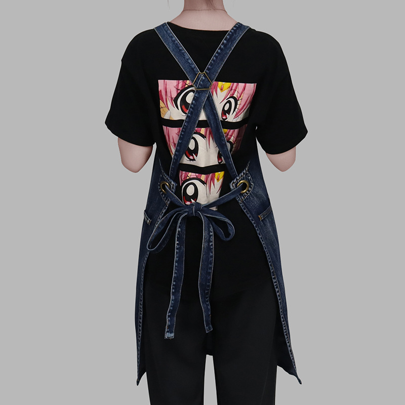 Transfronterizo Amazon puro algodón lavado Denim delantal estudio Artista manicura cocina overoles delantal al por mayor