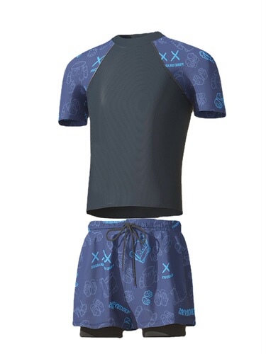 Men's swimsuit suit new fashion large size boxer fake two-piece anti-embarrassing printed sports swimming spa shorts
