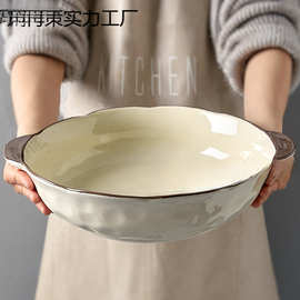 酸菜鱼大盆碗家用12寸大汤碗14寸双耳汤盆陶瓷大号盘子水包邮批发