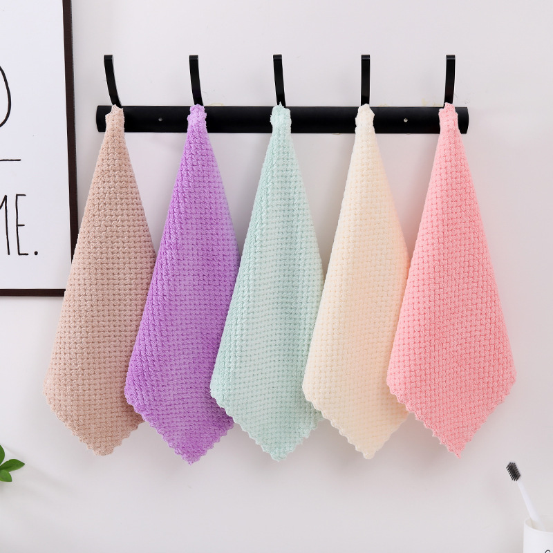 Plain pineapple coral fleece square towel children's hand wash face absorbent towel kitchen hanging absorbent cloth