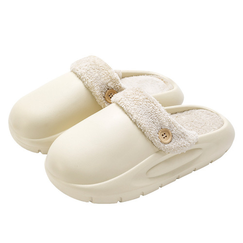Removable Waterproof Cotton Slippers for Women - Winter New Simple Warm Anti-Slip Outwear Couple Indoor Home Slippers