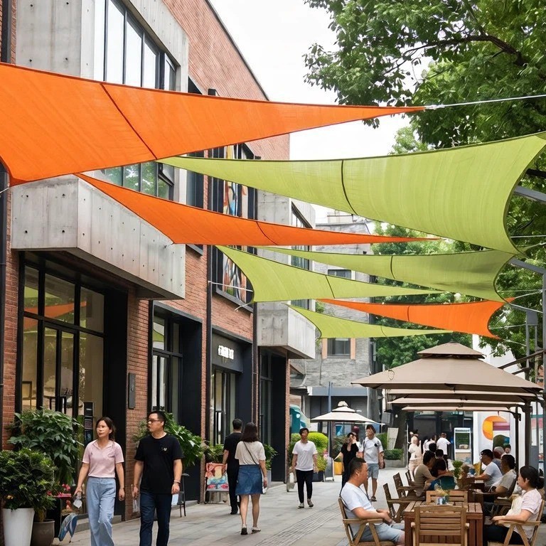 Triangular Canopy Sunshade Waterproof Sun Protection Outdoor Ceiling Decoration for Scenic Areas, Ancient Towns, Commercial Streets, and Heat Insulation Sunshade Net