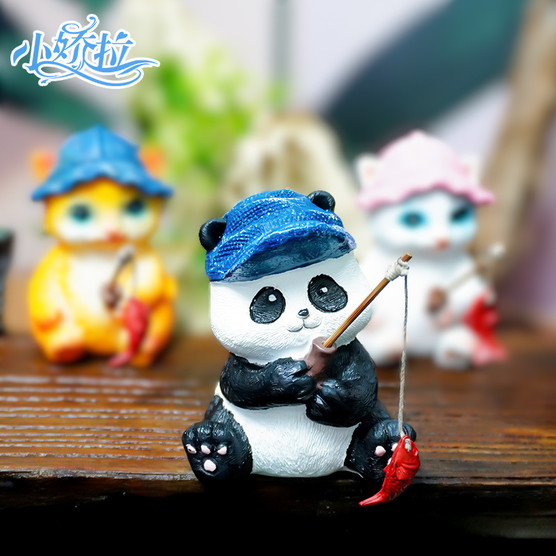 Serie de gatos de pesca transfronteriza Pesca de panda Una variedad de adornos Estanque de peces Decoración de rocalla Estilo explosivo Escenografía de pecera antigua