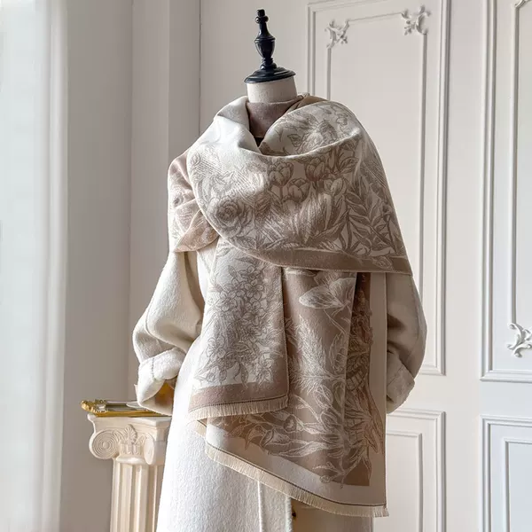 New French Retro Butterfly High-End Imitation Cashmere Scarf for Women in Autumn and Winter Thickeneded Outer Warm Office Shawl