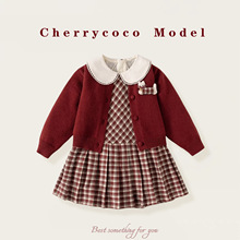 CHERRYCOCO女童连衣裙秋装新款洋气宝宝针织公主裙开衫裙子二件套