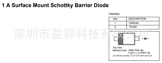 1N5817WS-1N5819WS 肖特基二极管 20 30 40V 1A SOD-323 现货库存