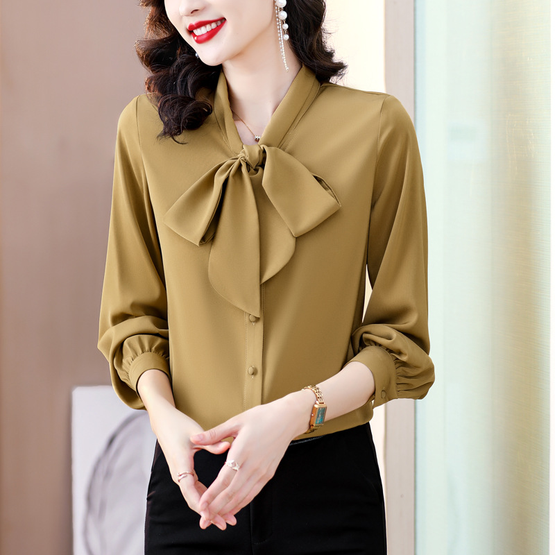 Silk fashionable elegant professional shirt with bow