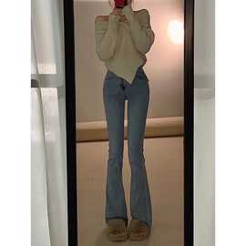 欧美复古弹力修身喇叭裤高腰百搭显瘦显高蜜桃臀微喇牛仔裤女长裤