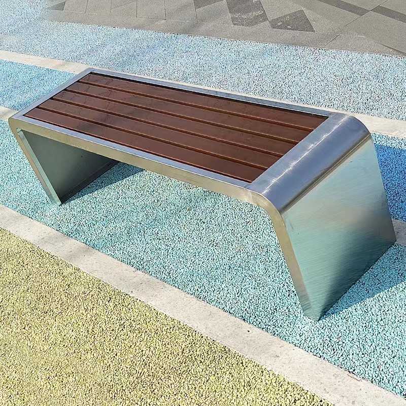 Banco de parque para exteriores, doble asiento de acero inoxidable, ideal para estaciones de autobús, plazas y patios de ocio image 9