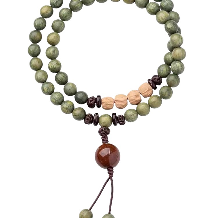 Rosary with round beads green sandalwood
