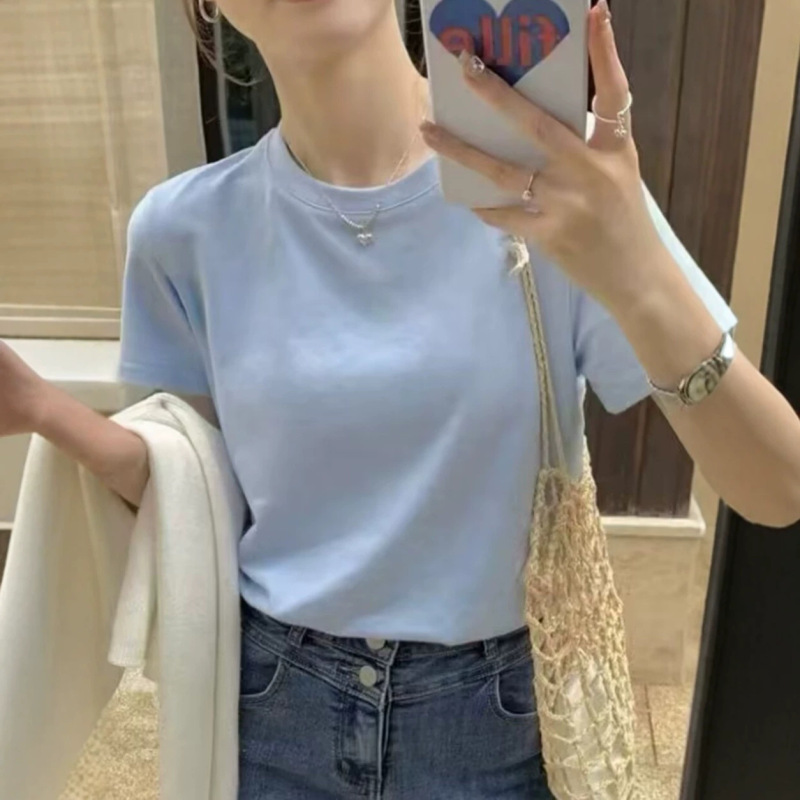 2026 Summer New Dopamine Pure Cotton Short-Sleeve T-Shirt for Women, Chic and Beautiful Plain Loose Top for Outerwear 2026 Summer New Dopamine Pure Cotton Short-Sleeve T-Shirt for Women, Chic and Beautiful Plain Loose Top for Outerwear