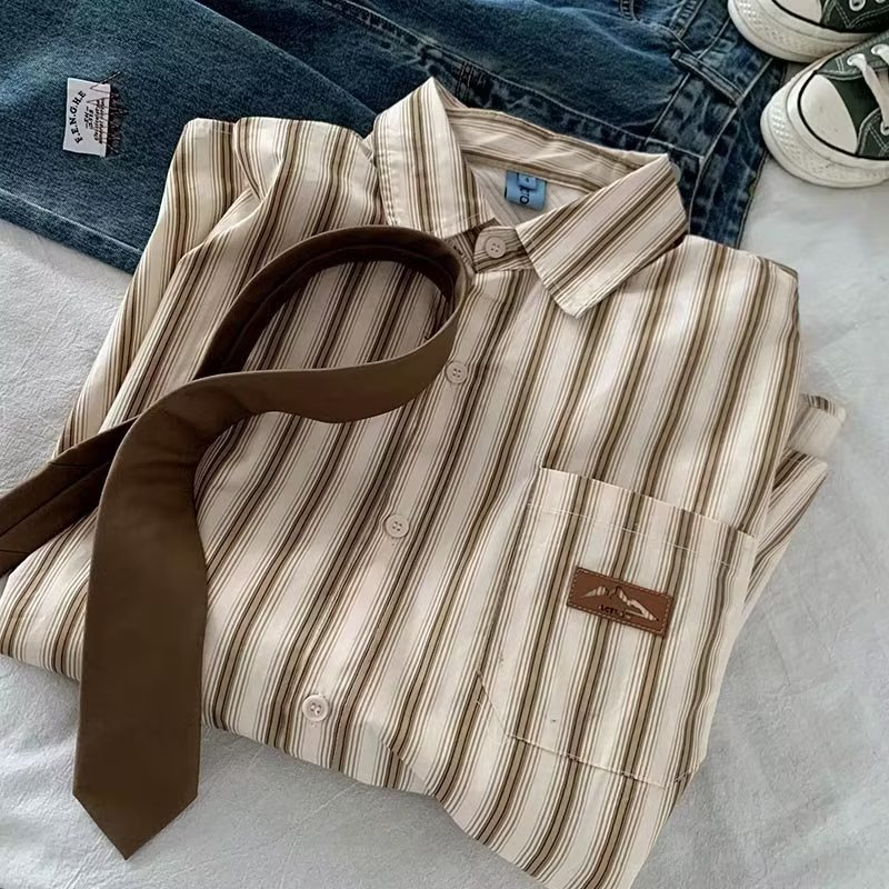 2024 letras camisa de manga larga estilo japonés Hong Kong ins camisa suelta niños tendencia de verano chaqueta casual de todo fósforo