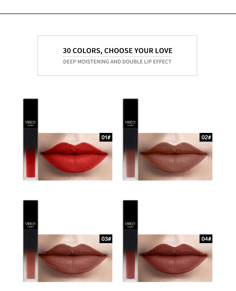 VIBELY matte nude liquid pearlescent lip gloss from Europe and America, matte non-stick cup, non-fading lip gloss, a bestseller in foreign trade undefined