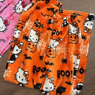 Cross-border Halloween Cartoon HelloKitty Pajama Pants Thick Women's Autumn and Winter fleece-lined Casual Home Flannel Pants