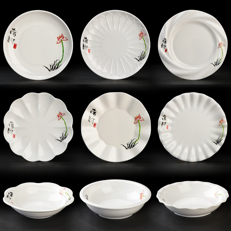 Melamine Cold Dish Plate Commercial Plastic Round Lace Large Soup Basin Rural Wedding Banquet Special Plate for Cooking Cold Dishes