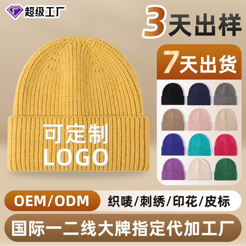 Foreign Trade Processing Logo Embroidered Knitted Hat, Cold-Proof, Warm and Not Stuffy, Quick Proofing of Woolen Hats in Autumn and Winter