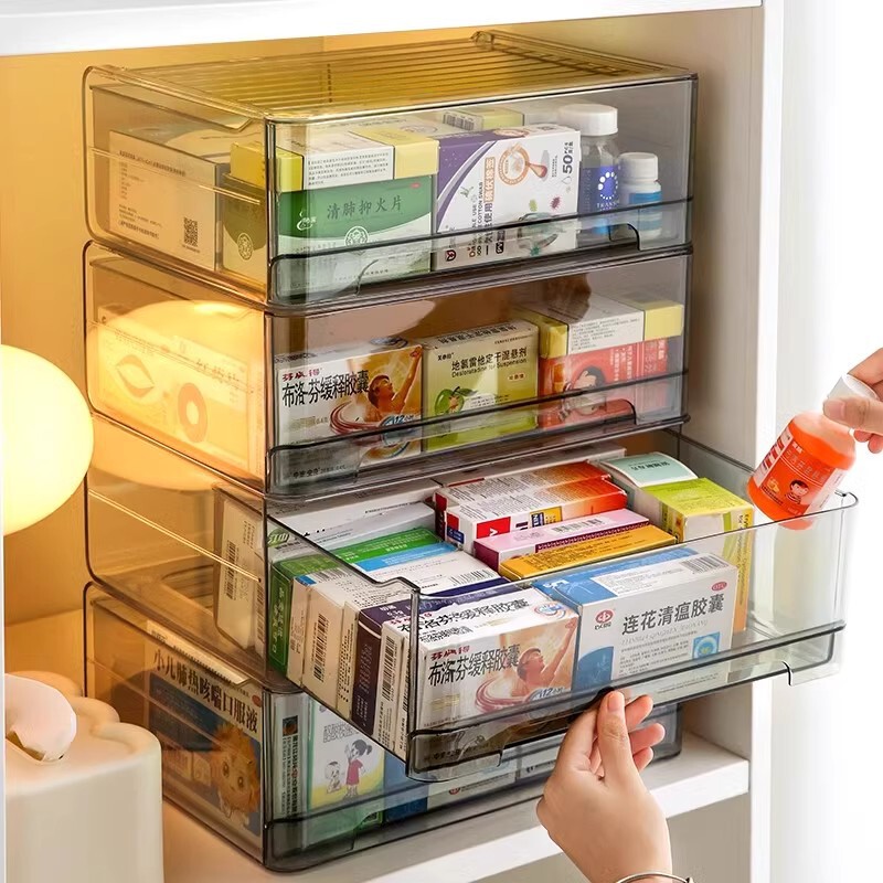 Drawer-type medicine storage box transparent medicine storage box cabinet rack desktop acrylic medicine box household multi