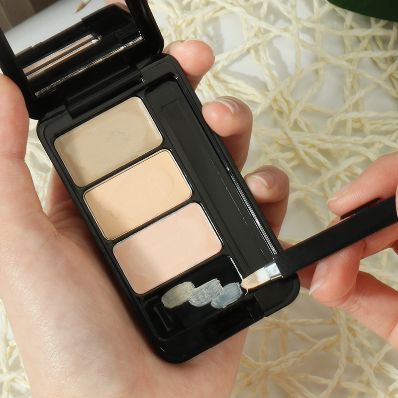 美茜儿三色遮瑕膏遮盖黑眼圈痘印斑点修容盘丝滑亲肤三色遮瑕盘女