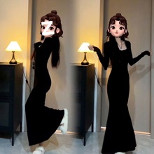 纯欲风气质显瘦针织连衣裙女2025秋冬大衣内搭修身鱼尾包臀长裙子