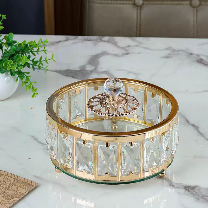欧式轻奢水晶玻璃果盘 客厅茶几糖果收纳盒 家用房间装饰品摆件