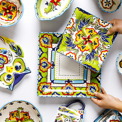 歐美客歐式創意手繪陶瓷盤子不規則西餐盤時尚家用盤碗組合牛排盤