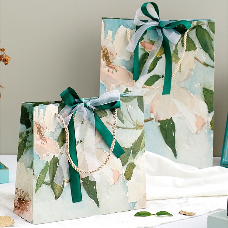 精美礼物袋油画风礼品袋感伴手礼袋生日礼物手提袋纸袋子