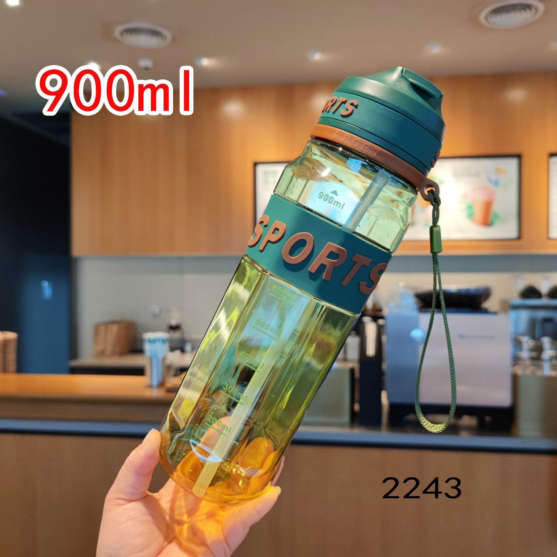 Nueva botella de agua de color transparente, pajita de alto valor, taza de agua de plástico, cuerda portátil, deportes al aire libre, botella de fitness