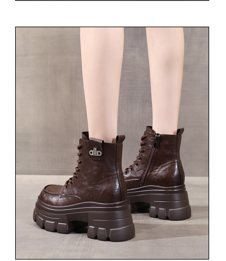 Boot nữ đế dày nâng chiều cao phong cách Anh cổ điển mùa thu đông — Lớp lót nhung đen chi tiết 10