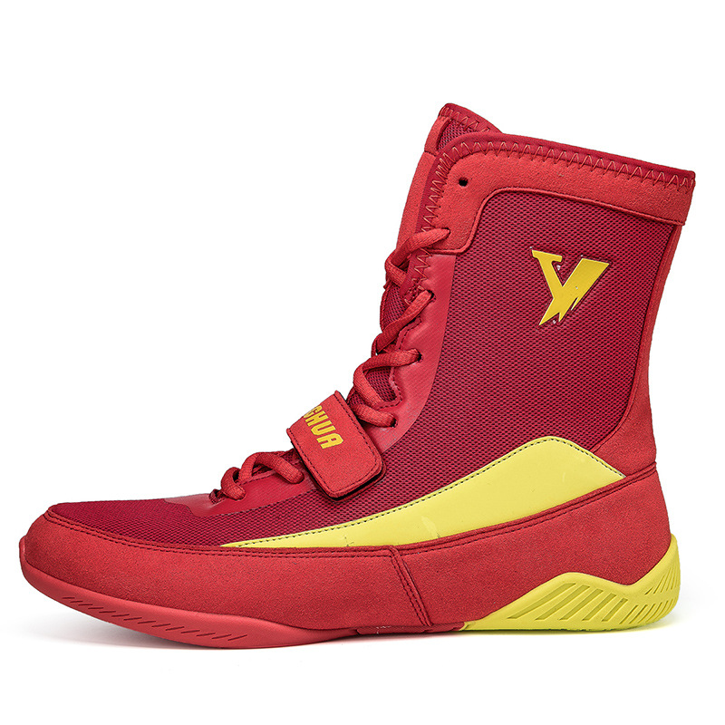 Fábrica directa de zapatos de lucha libre, zapatos de boxeo de entrenamiento de interiores, zapatos de boxeo de alto tamaño transfronterizos