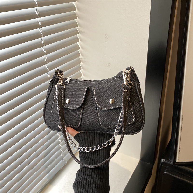 Vintage Damen Denim Tragetasche Einfache Schultertasche Modisch_voghion.com