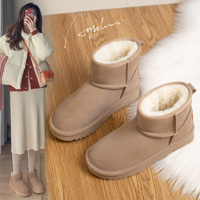 Augusto botas de nieve para mujer 2023 Otoño e Invierno Nuevo forro polar engrosado desgaste exterior zapatos planos de algodón acolchado zapatos de pan de suela gruesa