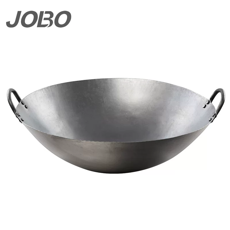 JOBO чугунная wok с круглым дном и двумя ушами, традиционная китайская сковорода, кантонская кухня