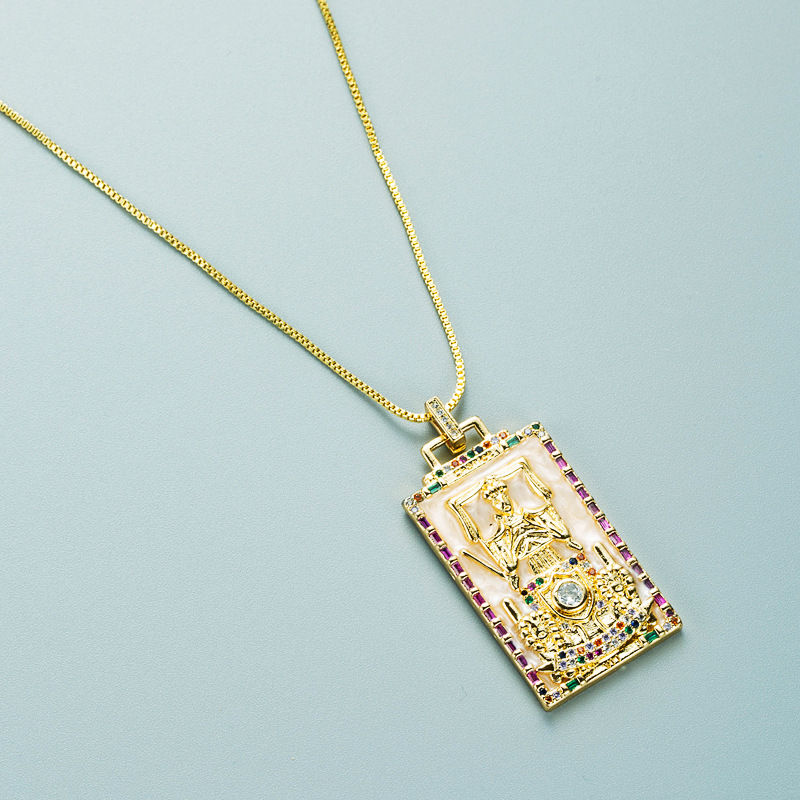 Copper Zircon Color Drip Oil Tarot Card Pattern Square Pendant Necklace display picture 5