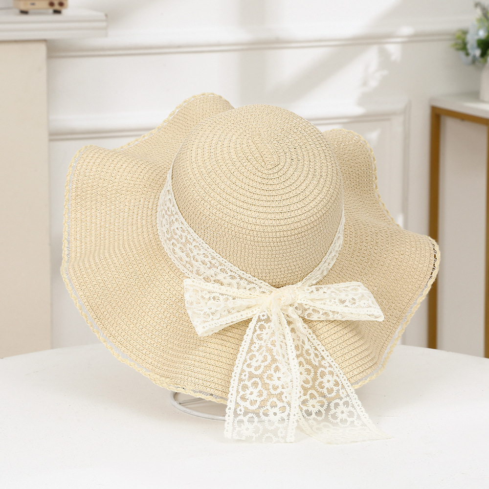 Summer beach lace hat with bow solar-powered