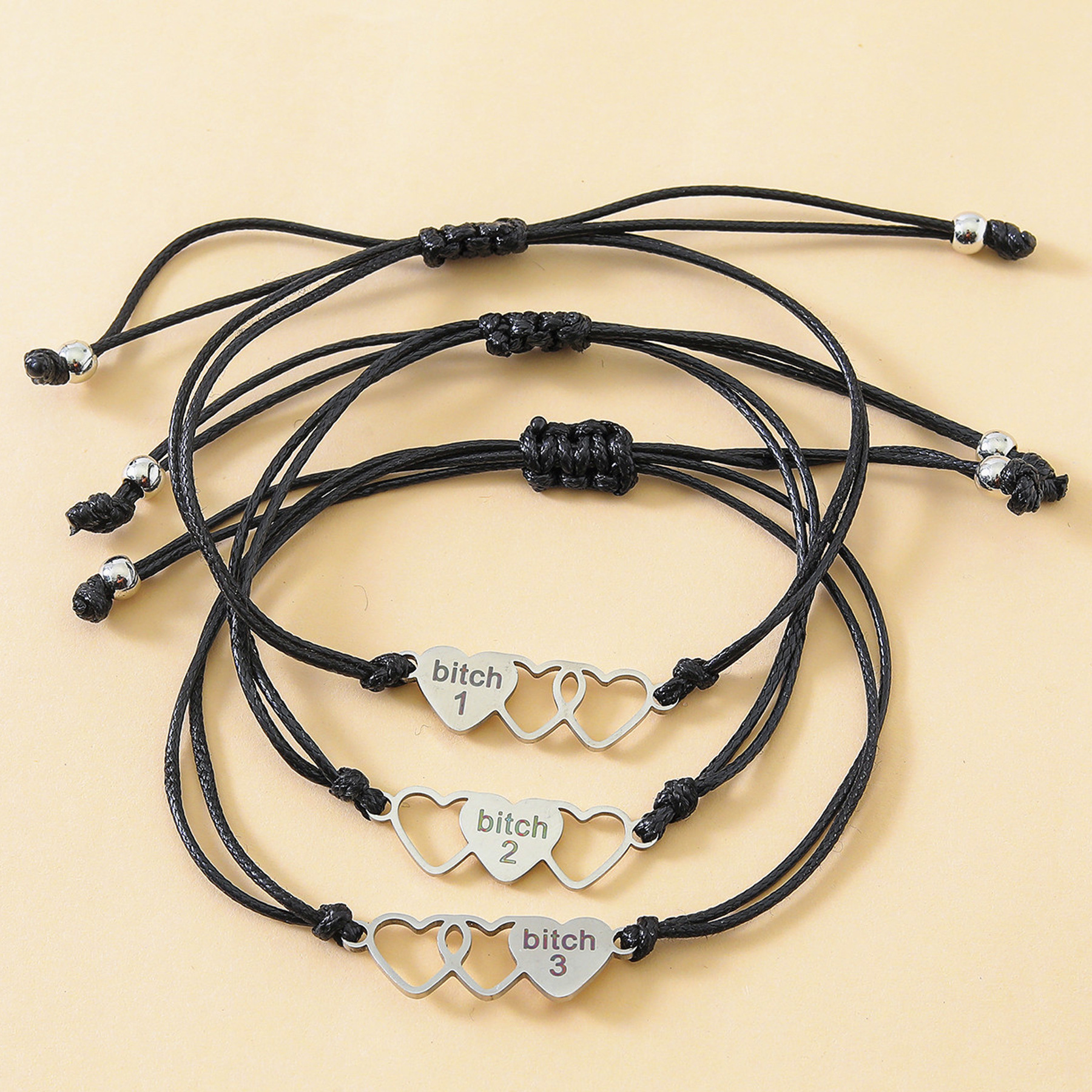 European And American Creative Stainless Steel Black Label Hollowed Out Good Sister Woven Bracelet display picture 2